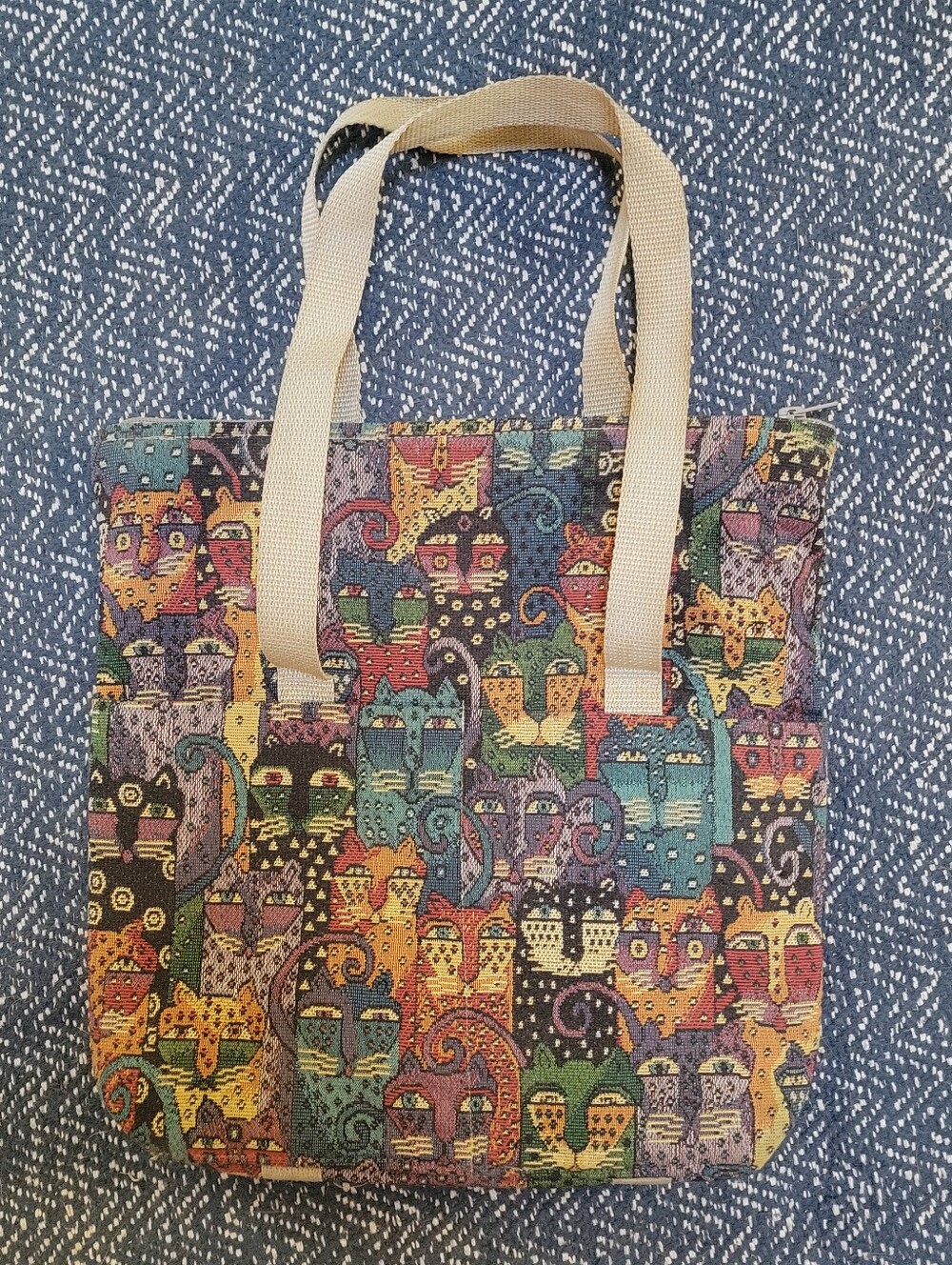 Vintage Colorful Cat Tapestry Tote Bag